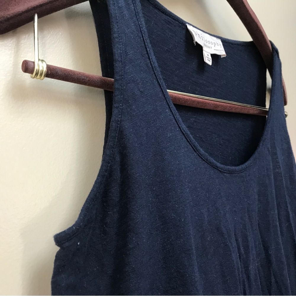 Philosophy Sleeveless Midi Dress Asymmetrical Sheer Hem Navy Blue (M) - Picture 5 of 12